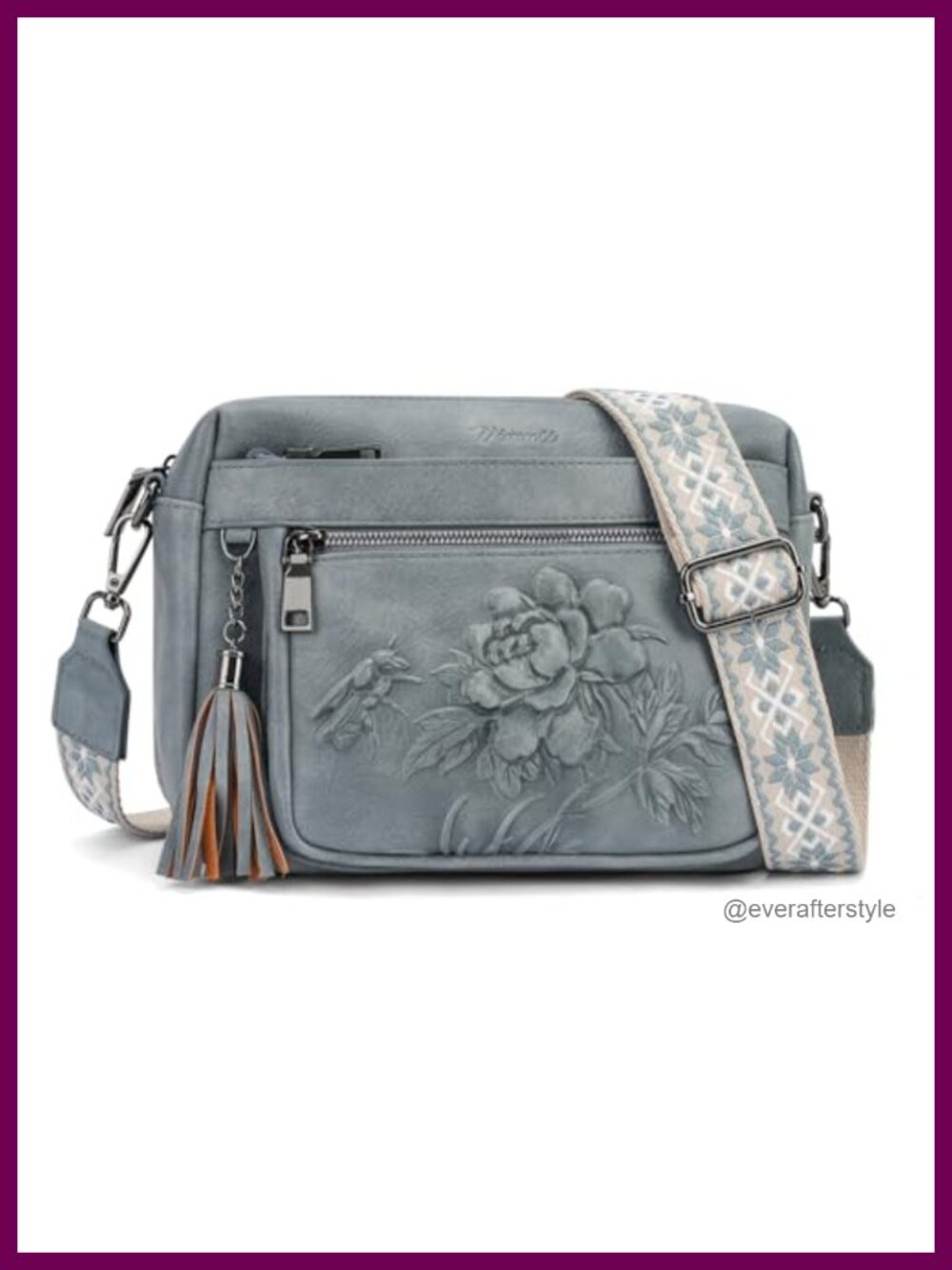 Vegan Leather Embossed Crossbody Bag Adjustable Strap Shoulder Purse